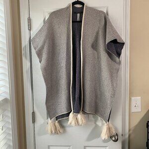 BCBGMaxAzria | Cream, Blue, Gray Fringe Tassel Cape